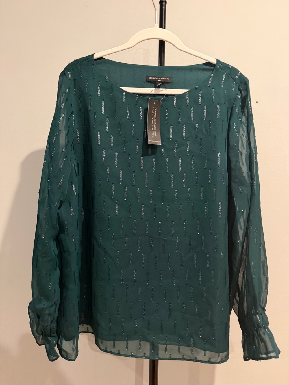 Banana Republic Teal Green Sheer Long-Sleeve Blouse